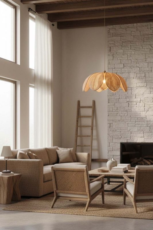 Modern Rustic Flower Petal Rattan Pendant Light - Rugged Yet Stylish
