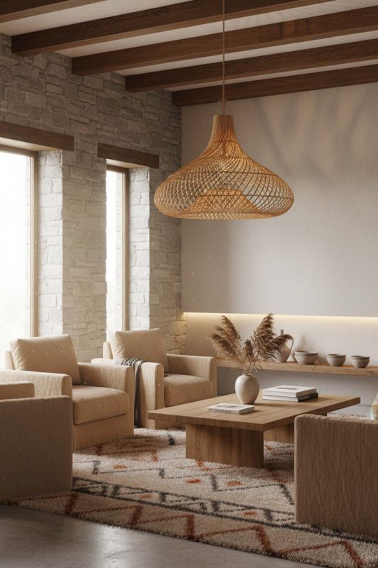 Modern Rustic Gourd Rattan Pendant Light - Cabin-inspired Comfort