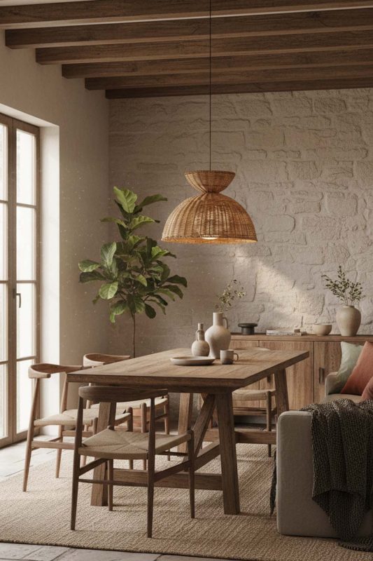 Modern Rustic Hourglass Rattan Pendant Light - Cabin-inspired Comfort