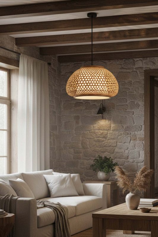 Modern Rustic Lattice Bamboo Pendant Light - Natural & Cozy