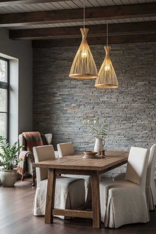 Modern Rustic Natural Bamboo Tapered Pendant Light - Earthy & Inviting