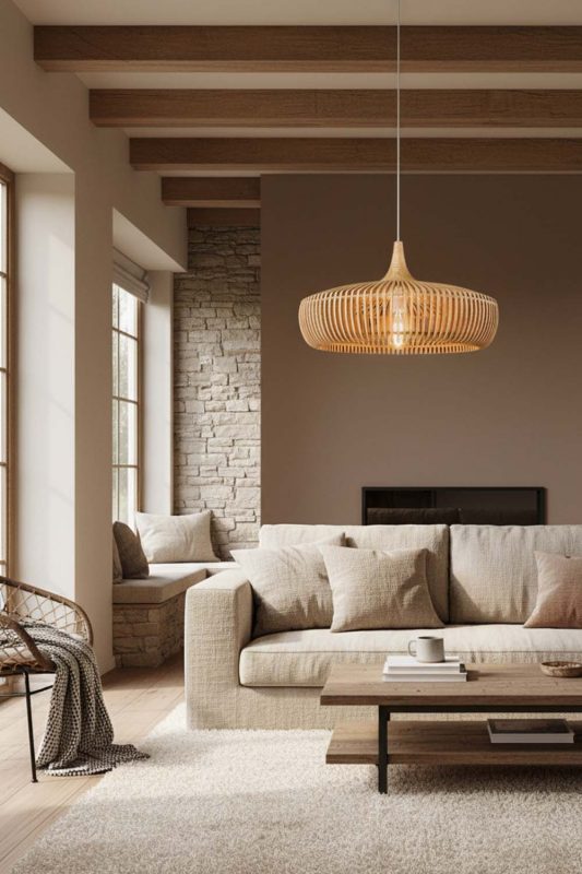 Modern Rustic Natural Bentwood Pendant Light - Cabin-inspired Comfort