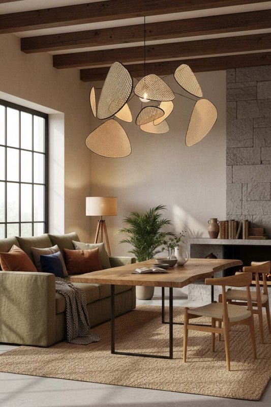 Modern Rustic Natural Rattan Petal Ceiling Light - Earthy & Inviting