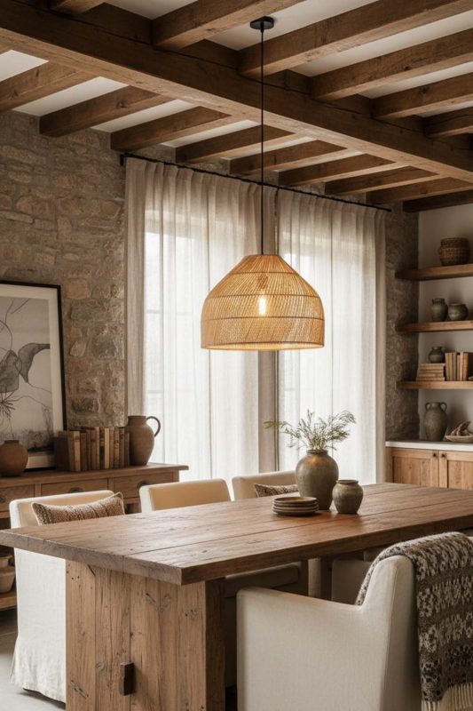 Modern Rustic Natural Rattan Wide Dome Fixture - Warm & Rustic Charm