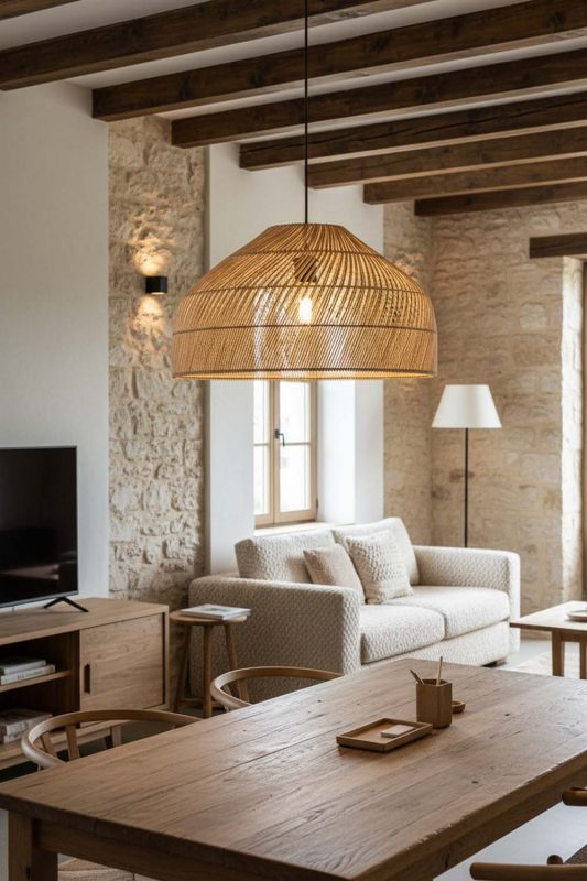 Modern Rustic Natural Rattan Wide Dome Pendant Light - Rugged Yet Stylish