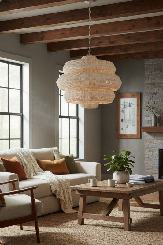 Modern Rustic Natural Tiered Rattan Chandelier - Rugged Yet Stylish