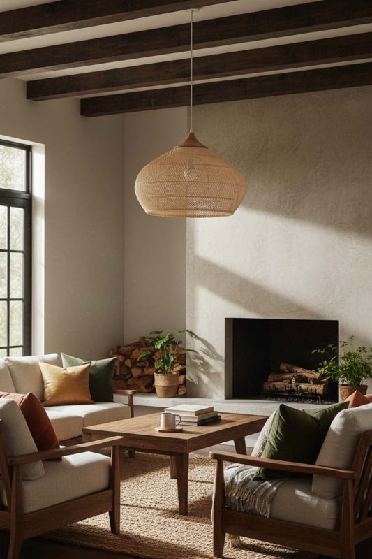 Modern Rustic Natural Vintage Wood Rattan Pendant Light - Natural & Cozy