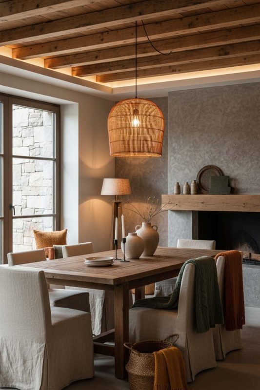 Modern Rustic Rattan Bell Shaped Pendant Light - Cabin-inspired Comfort