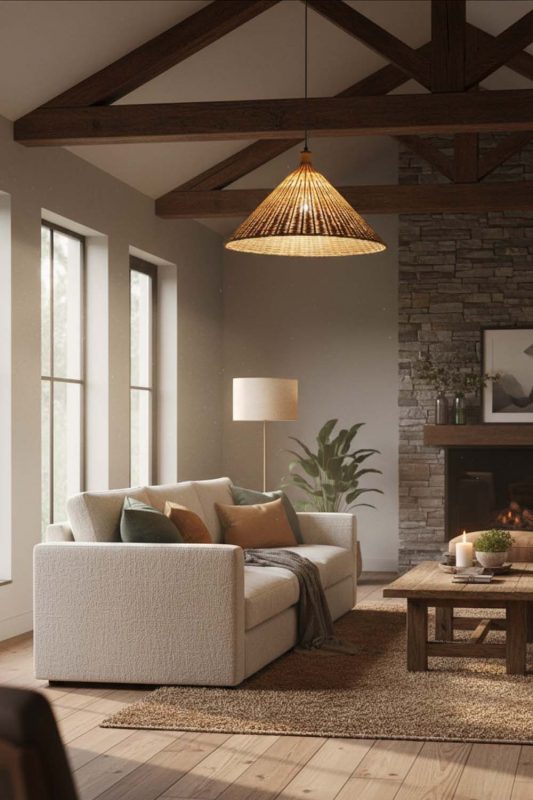 Modern Rustic Rattan Cone Pendant Light - Warm & Rustic Charm