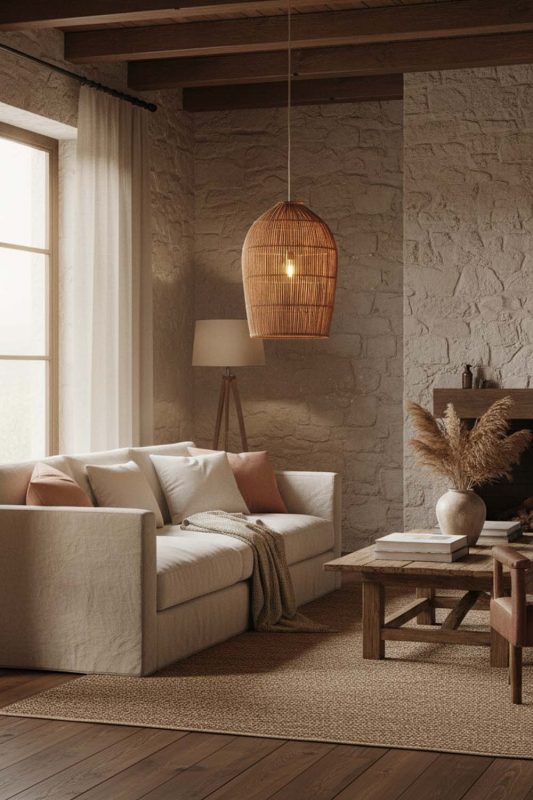 Modern Rustic Rattan Dome Pendant Light - Earthy & Inviting