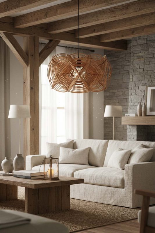 Modern Rustic Rattan Linear Pendant Light - Natural & Cozy