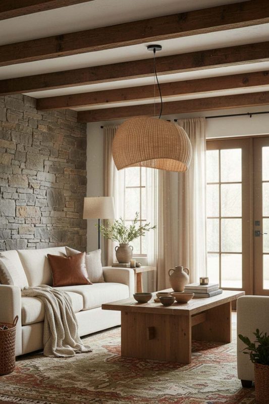 Modern Rustic Rattan Ribbon Pendant Light - Warm & Rustic Charm