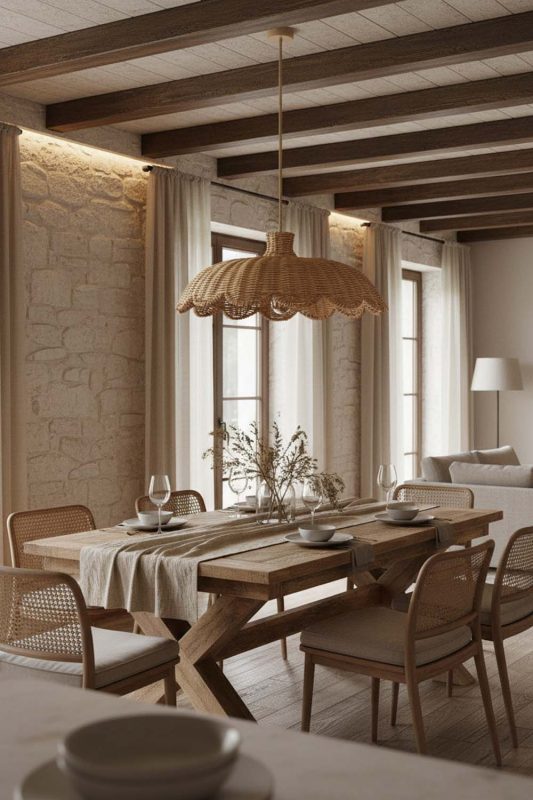 Modern Rustic Rattan Scalloped Lampshade - Rugged Yet Stylish