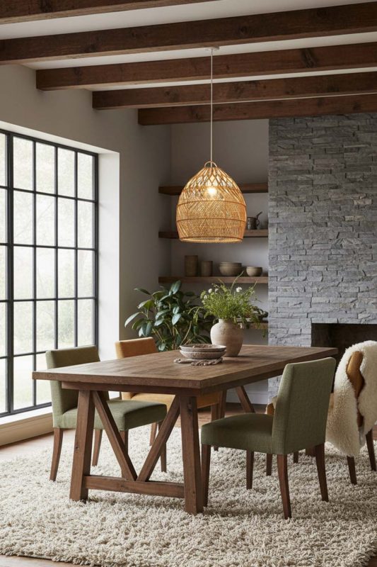 Modern Rustic Rattan Tapered Pendant Light - Cabin-inspired Comfort