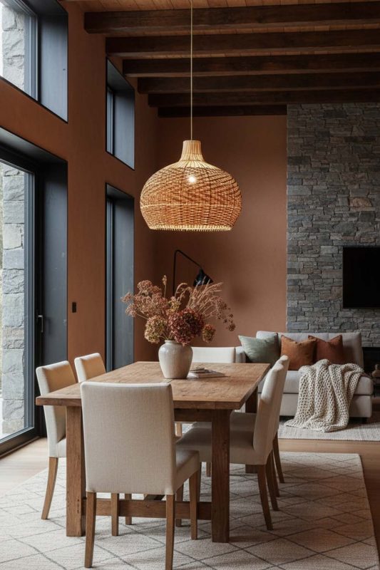 Modern Rustic Red Orange Rattan Pendant Light - Rugged Yet Stylish