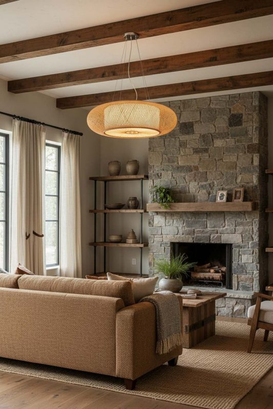Modern Rustic Round Bamboo Drum Chandelier - Warm & Rustic Charm