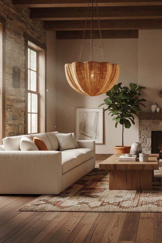 Modern Rustic Scalloped Rattan Pendant Light - Warm & Rustic Charm