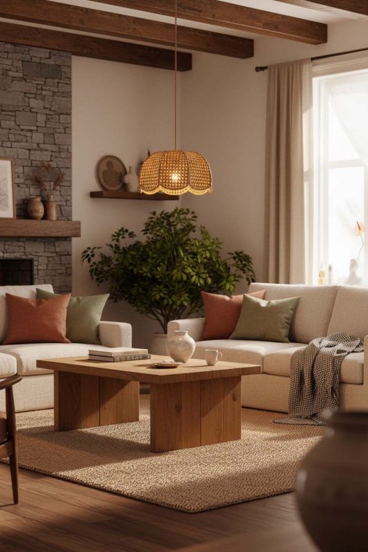 Modern Rustic Scalloped Wicker Lampshade - Natural & Cozy