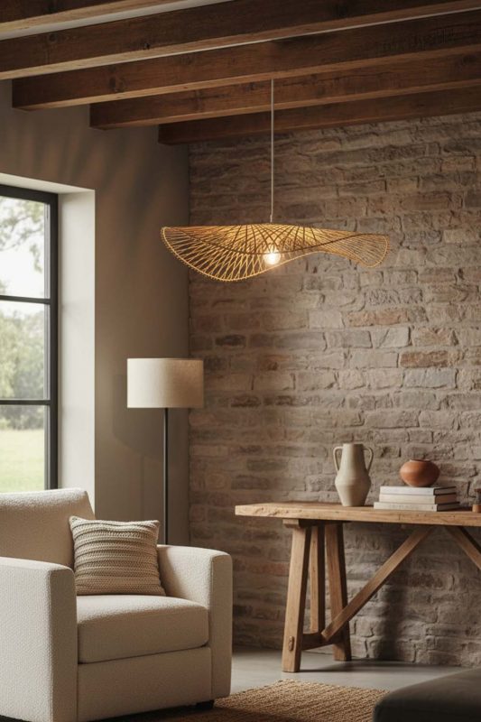 Modern Rustic Single Bamboo Lotus Leaf Pendant Light - Earthy & Inviting
