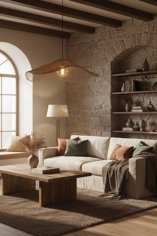 Modern Rustic Single Lotus Leaf Pendant Light - Natural & Cozy