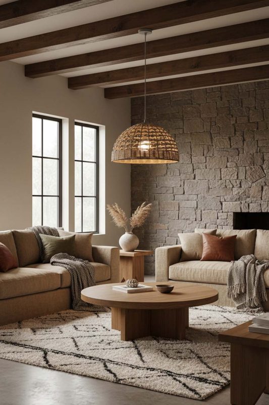 Modern Rustic Small Rattan Dome Pendant - Earthy & Inviting