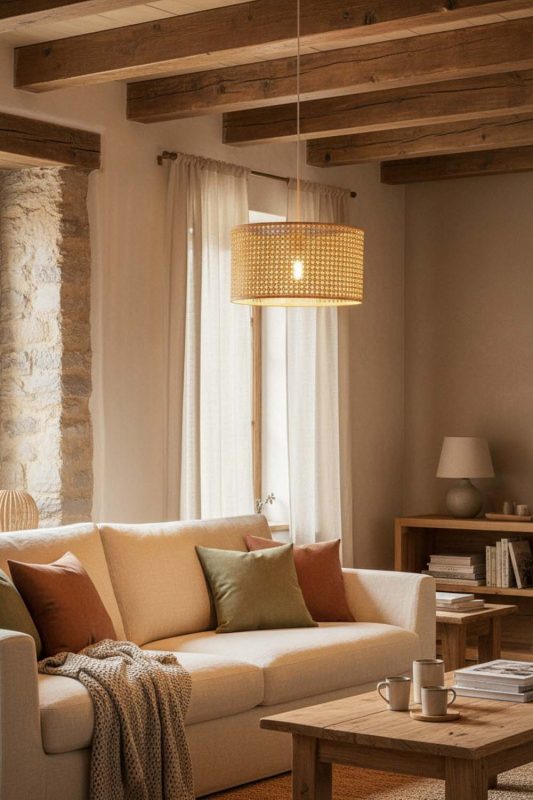 Modern Rustic Small Rattan Drum Pendant Light - Warm & Rustic Charm