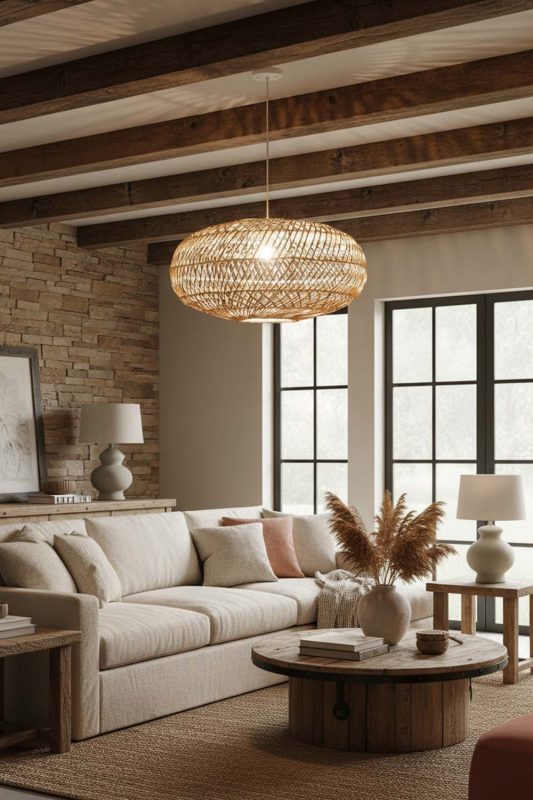 Modern Rustic Sophisticated Rattan Round Pendant - Natural & Cozy