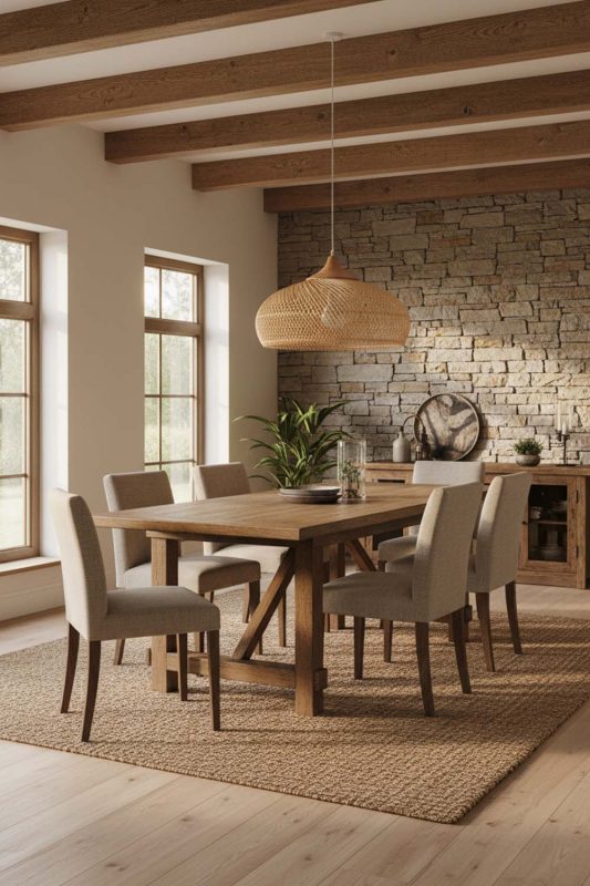 Modern Rustic Vintage Wood Rattan Pendant Light C - Cabin-inspired Comfort