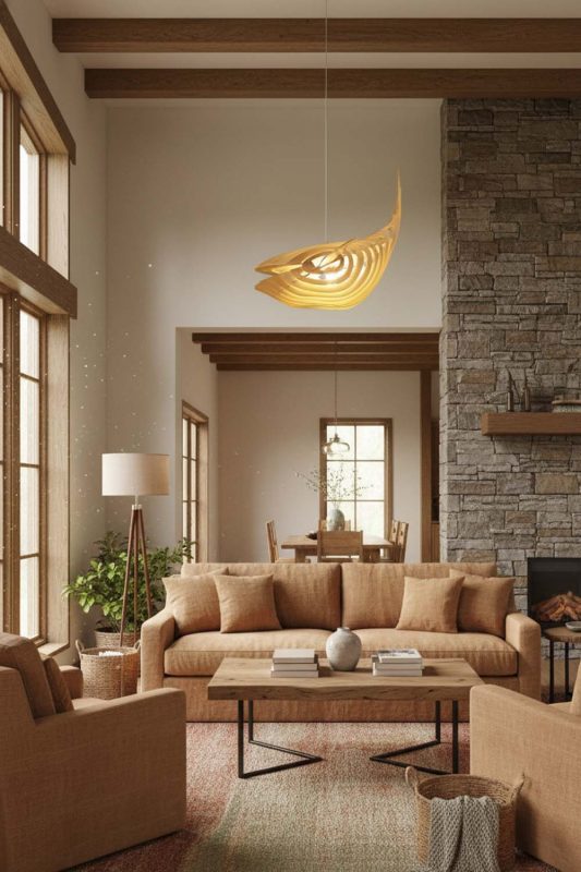 Modern Rustic Whale Wood Pendant Light - Rugged Yet Stylish