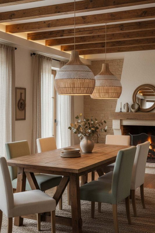 Modern Rustic White Rattan Pendant Light - Cabin-inspired Comfort