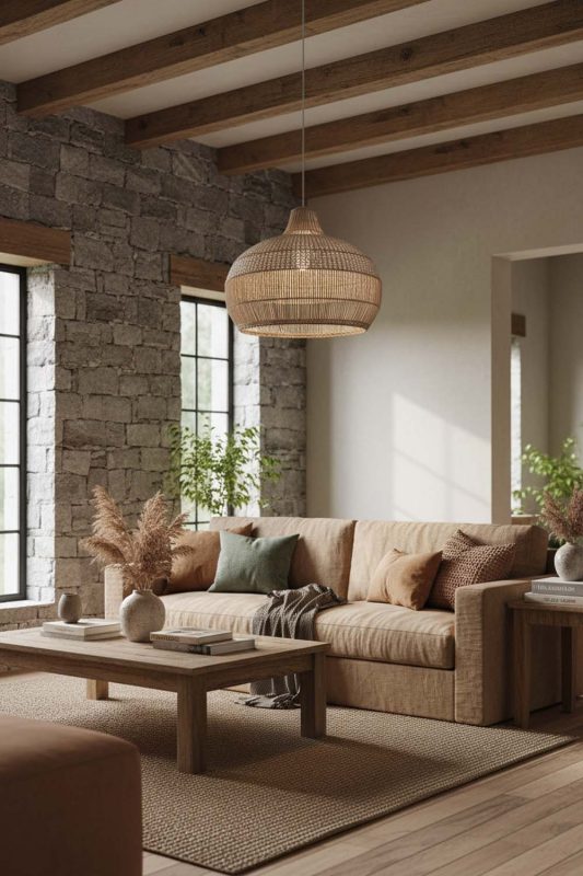 Modern Rustic White Wicker Pendant Light - Earthy & Inviting