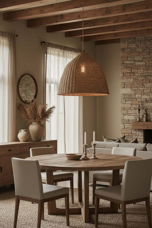 Modern Rustic Wicker Bell Pendant Light - Earthy & Inviting