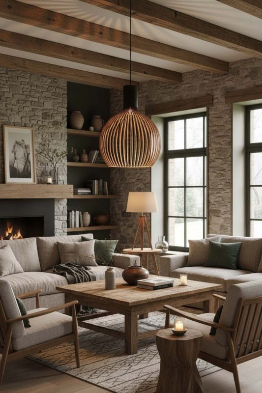 Modern Rustic Wood Cage Pendant Light - Cabin-inspired Comfort