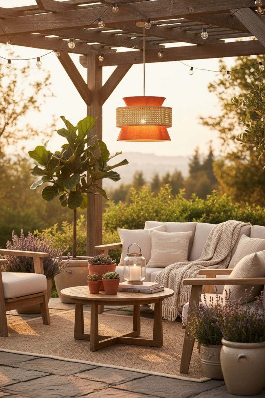 Outdoor Bamboo Fabric Shade Pendant Light - Peaceful & Inviting