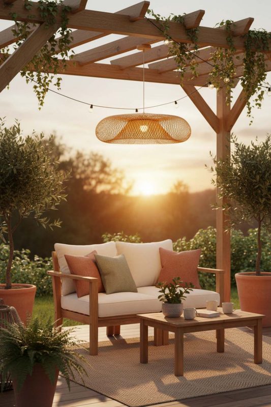 Outdoor Bamboo Halo Pendant Light - Relaxing & Natural