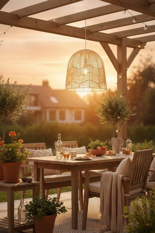 Outdoor Beige Rattan Birdcage Pendant Light - Magical Evening Vibes