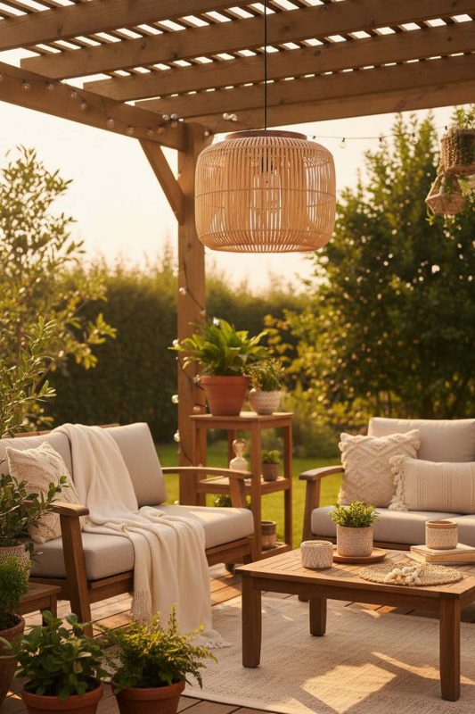 Outdoor Beige Rattan Capsule Pendant Light - Fresh & Airy