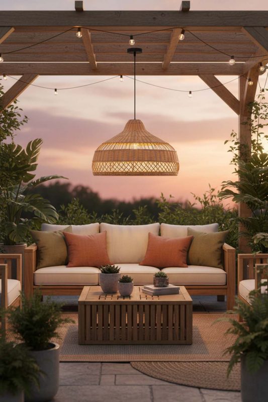 Outdoor Beige Rattan Radiant Pendant Lights - Fresh & Airy