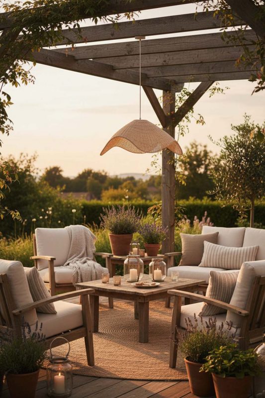 Outdoor Beige Rattan Wave Pendant Light - Cozy Outdoor Ambience