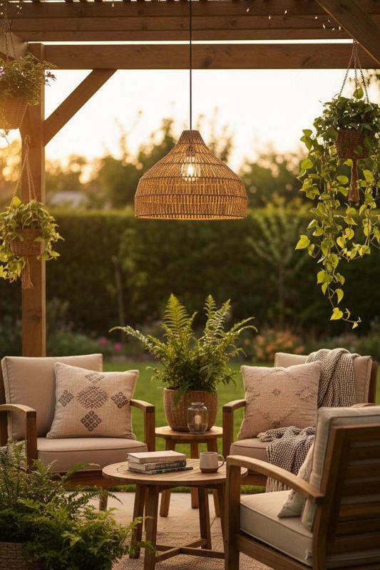 Outdoor Bell Shape Hemp Rope Pendant Light - Peaceful & Inviting