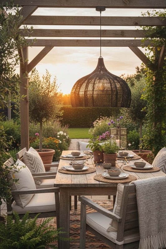 Outdoor Black Bloom Rattan Pendant Light - Cozy Outdoor Ambience