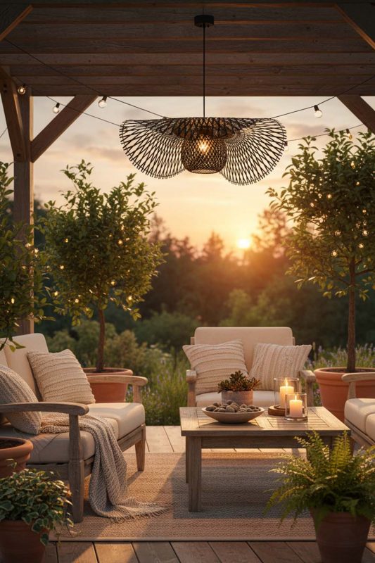 Outdoor Black Lotus Bamboo Pendant Light - Relaxing & Natural