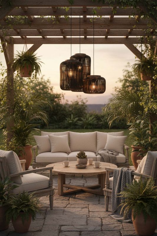 Outdoor Black Rattan Capsule Pendant Light - Peaceful & Inviting