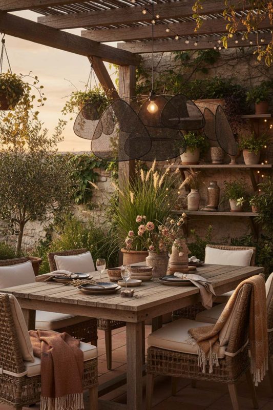 Outdoor Black Rattan Petal Ceiling Light - Magical Evening Vibes