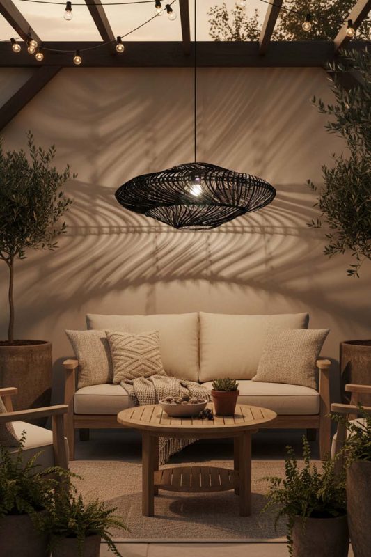 Outdoor Black Ufo Shades Rattan Lamp - Magical Evening Vibes