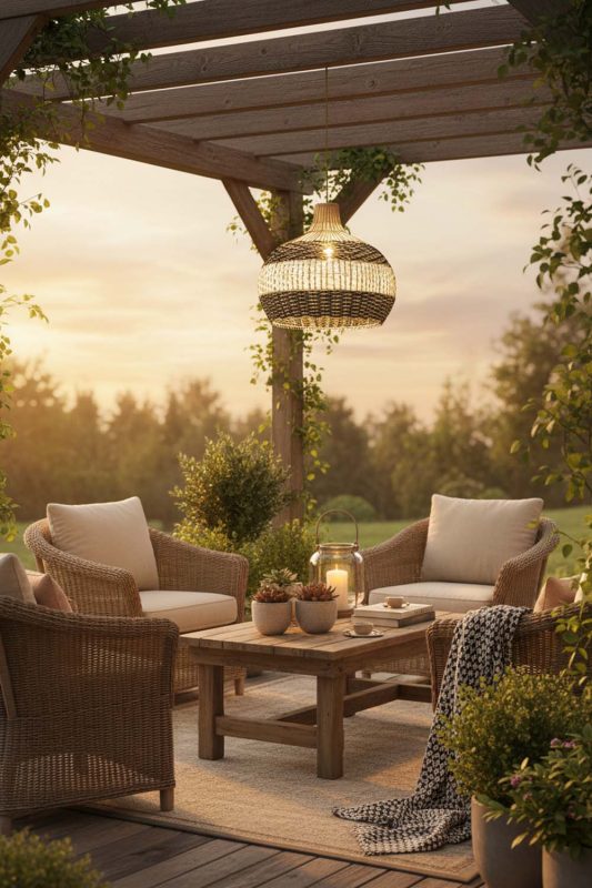 Outdoor Black White Round Rattan Pendant - Relaxing & Natural