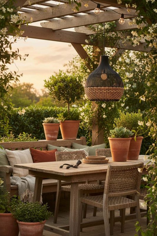 Outdoor Bottom Tan Brown Rattan Light Black Body - Magical Evening Vibes