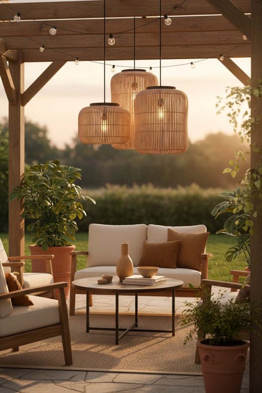 Outdoor Brown Rattan Capsule Pendant Light - Relaxing & Natural