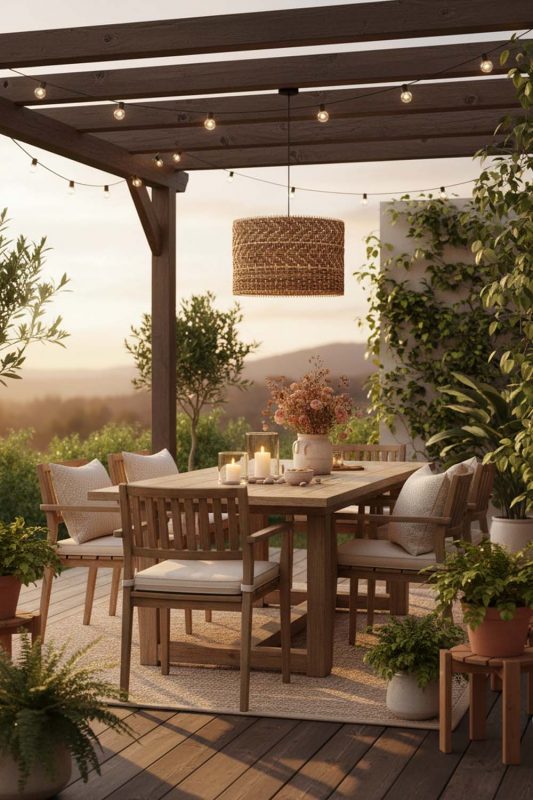 Outdoor Brown Rattan Drum Lamp Shade - Magical Evening Vibes