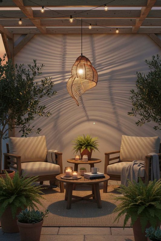 Outdoor Brown Rattan Spiral Pendant Light - Peaceful & Inviting